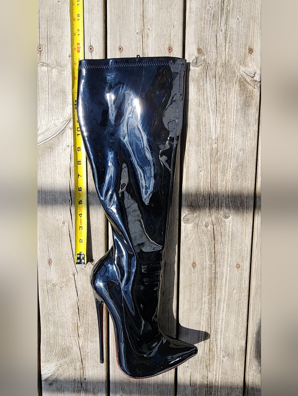 Black Patent Knee-High Stiletto Boots - Picture 7 of 7